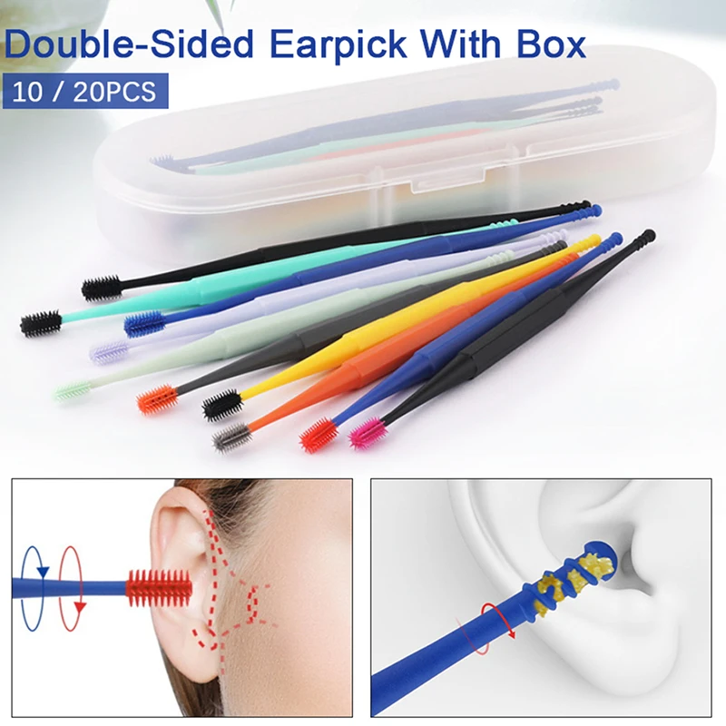 10PCS Soft Silicone Double Head Earpick Ear Pick Earpick Ear Wax Cleaning Spiral Design Cleaner Tool