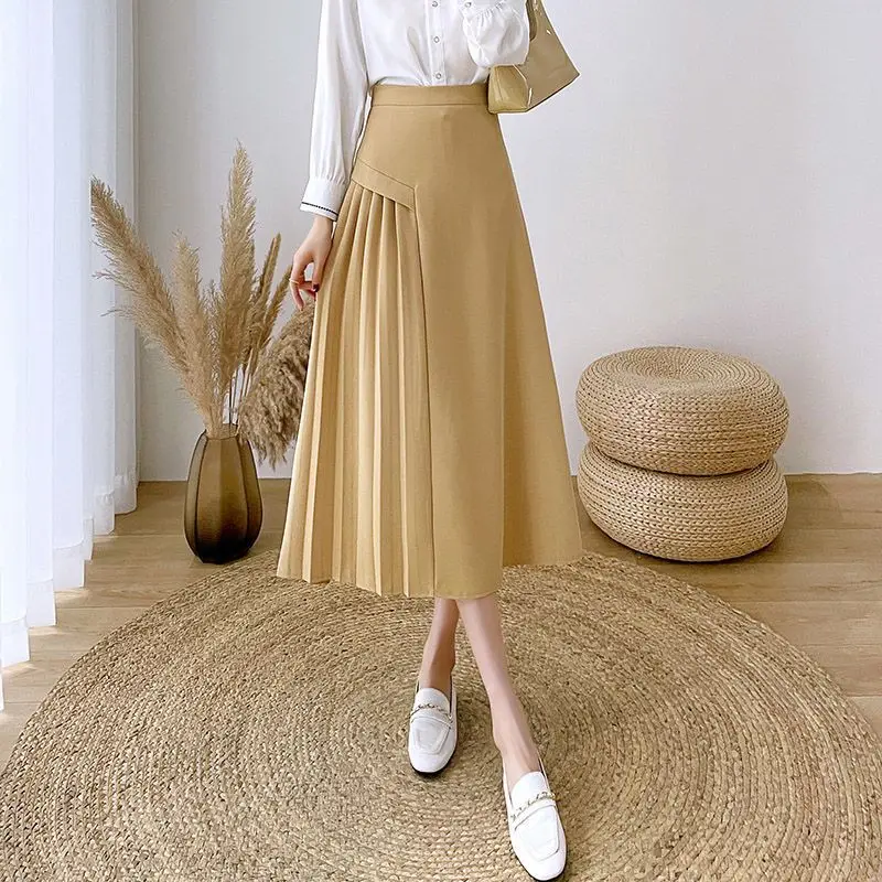 

2023 New Spring Commuting Simple High Waist Slim Drop Irregular Solid Color Pleated A-line Suit Women's Versatile Half Skirt