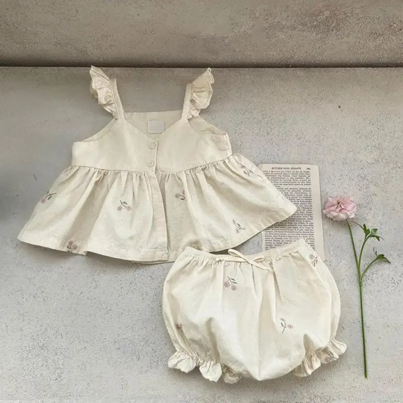 2026 Summer New Baby Sleeveless Clothes Set Infant Girls Cute Floral Sling Tops + Pp Shorts 2pcs Suit Toddler Cotton Outfits