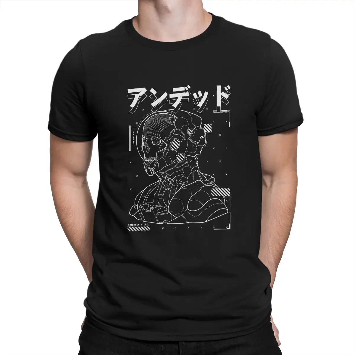 Futuristic Gothic Skull Japanese TShirt For Men Harajuku Clothing Style Polyester T Shirt Comfortable