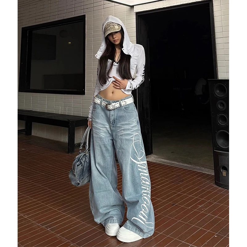 Autumn Women Y2k Baggy Blue Jeans Japanese 2000s Style Boyfriend