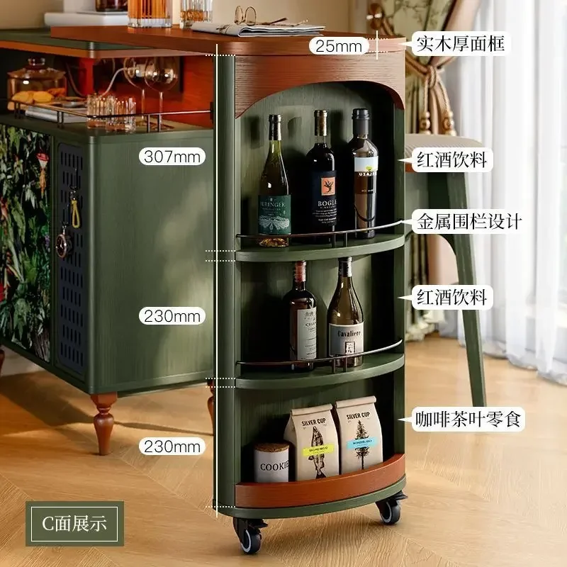 French retro small apartment solid wood bar integrated cabinet, medieval corner entrance bar partition