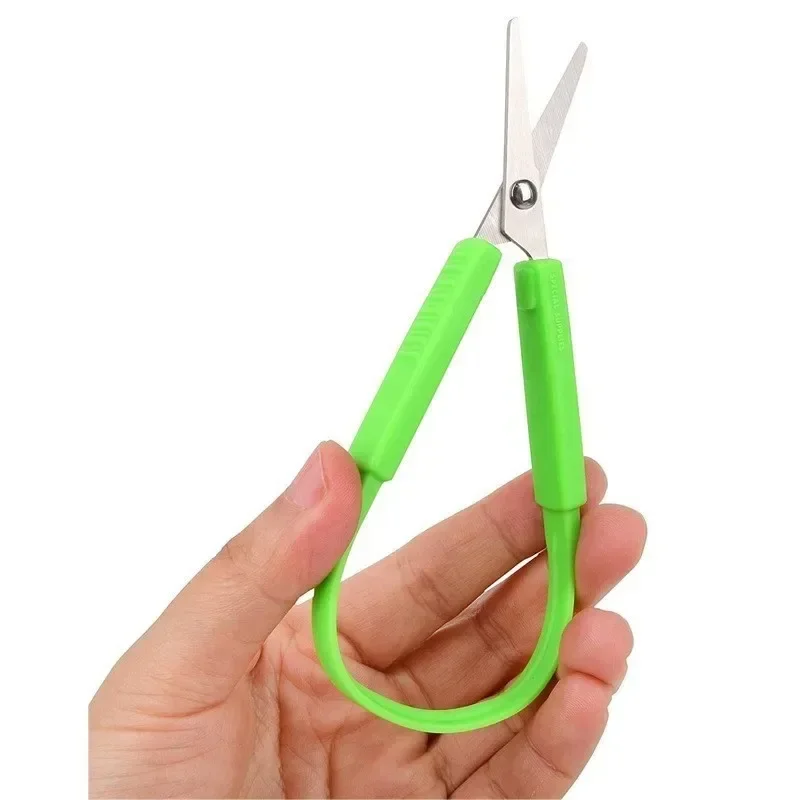 Safety Scissors for Kids Stainless Steel Round Handle Student Craft Scissors with Elastic Band DIY Paper Cutting Tool