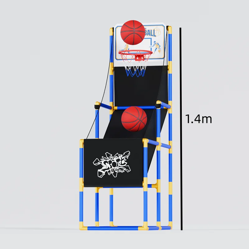 Canestro da basket portatile per interni da 1,4 metri per bambini - Giocattolo sportivo all'aperto mobile senza pickup per uso domestico