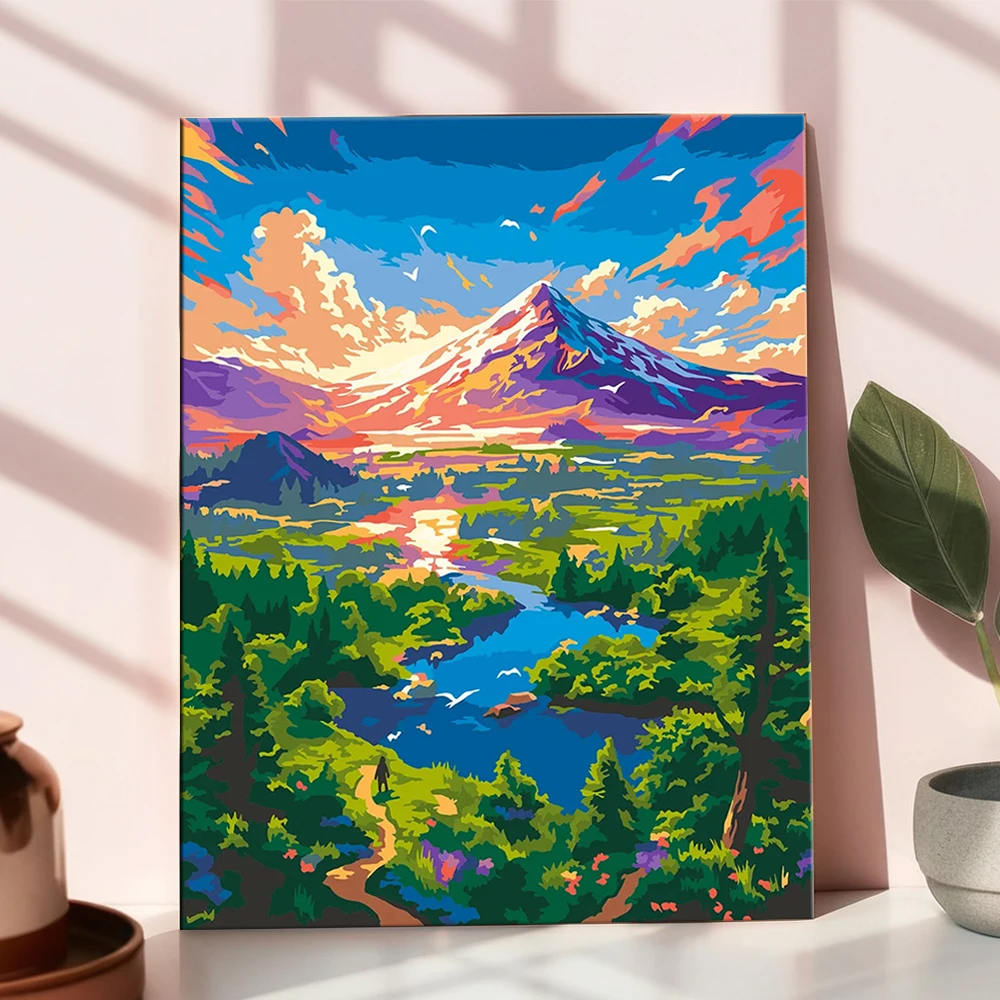 HUACAN الطلاء حسب الرقم قماش طبيعة الجبل المشهد رسمت باليد بحيرة مجموعات الرسم على قماش هدية ديكور المنزل