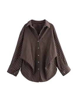 Willshela Women Fashion Striped Pleated Single Breasted Blouse Vintage Lapel Neck Long Sleeves Female Chic Lady Shirts