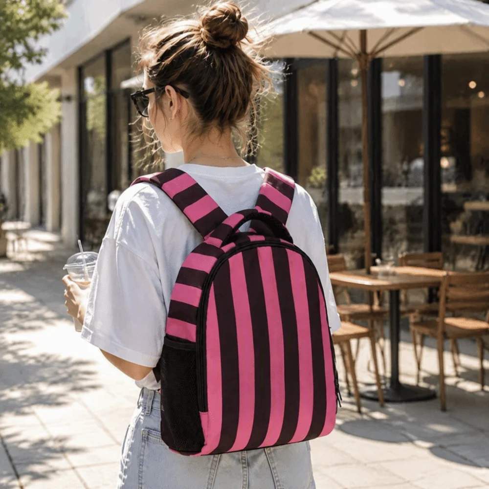 Fashionable Korean-style Striped Backpack Color-blocked Waterproof Large Capacity School Bag Cute Preppy Style Rainbow Backpack