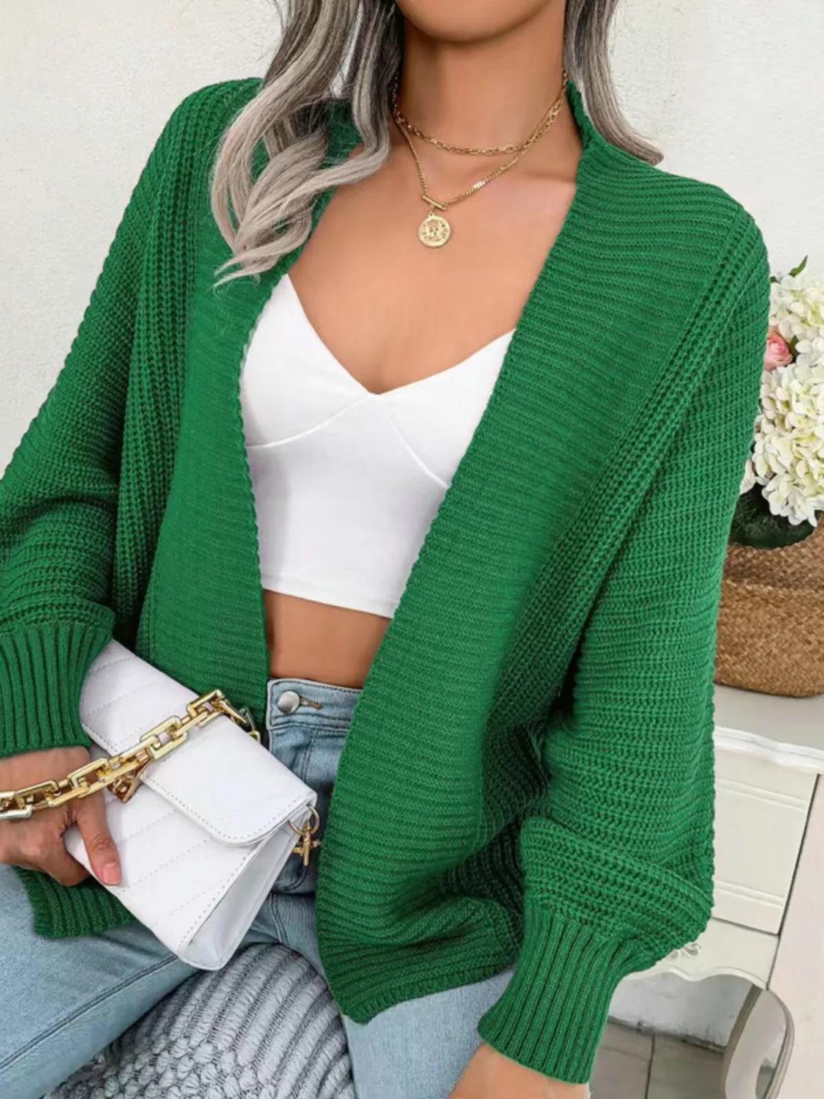 

Loose Knitted Open Cardigan Sweater for Women in Autumn Winter Color Lazy Sle Long Sve V Ne Street Faion