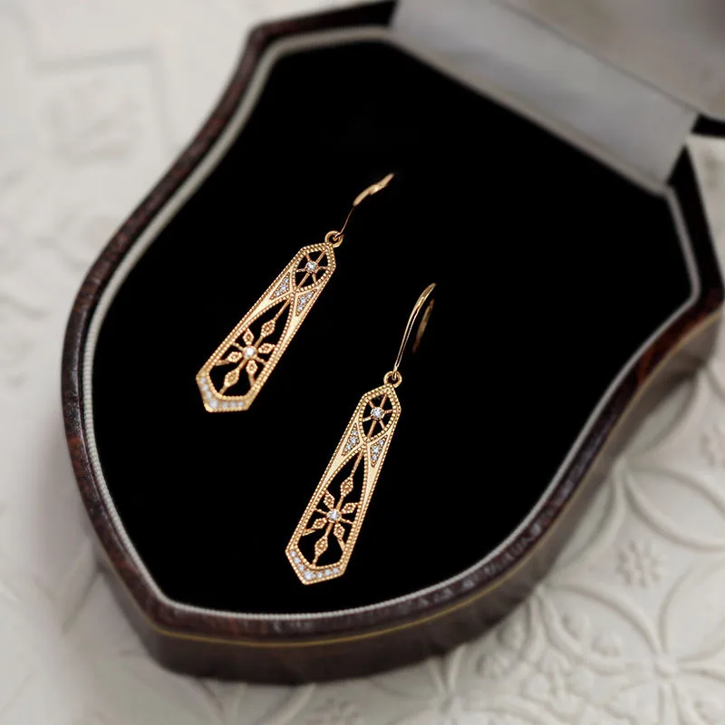 Art Deco 1920s Vintage Geometric Gatsby 14K 18K Gold Filled Plated Ear Hook Drop Dangle Earrings Retro Jewelry Replica Wholesale