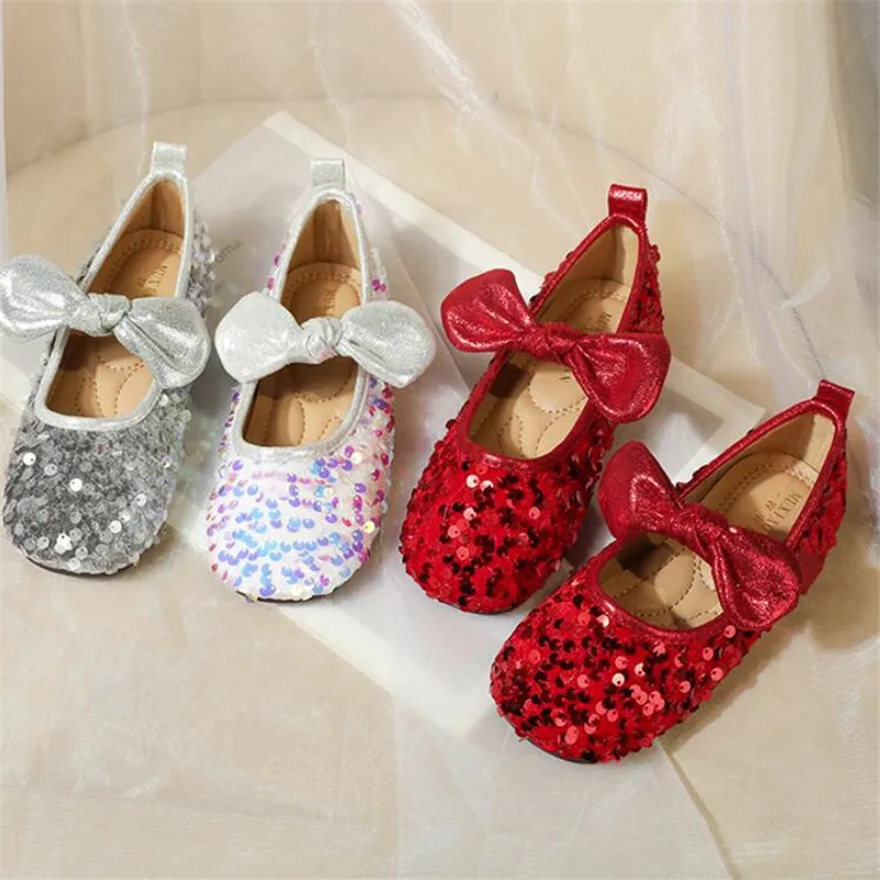 Red Sequins Girls\' Princess Shoes 2024 Children\'s soft sole Dance Shoes Kids Flats Shoes Single Children\'s Walk Show Performance