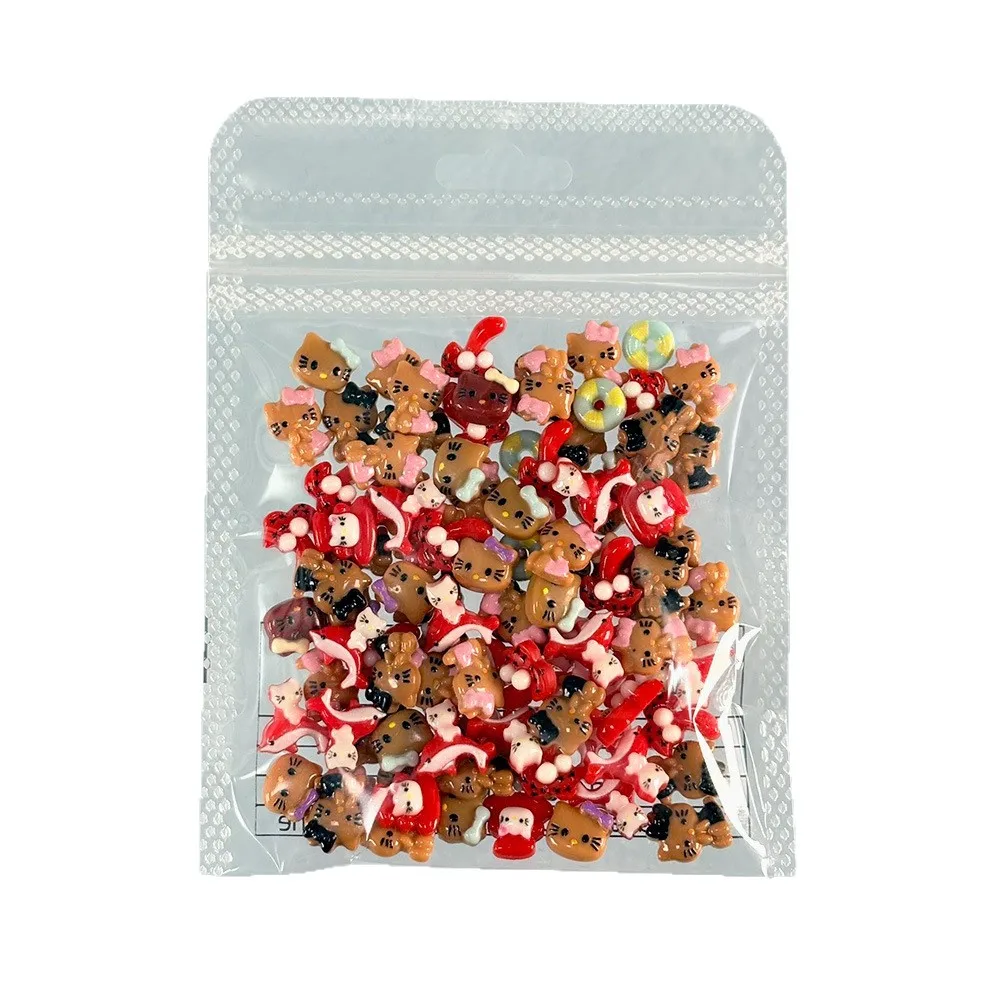 100PCS Mixed Style Hello Kitty 3D Resin Nail Charms Kawaii Cartoon KT Cat Flatback Nail Art Decor DIY Manicure Accessories