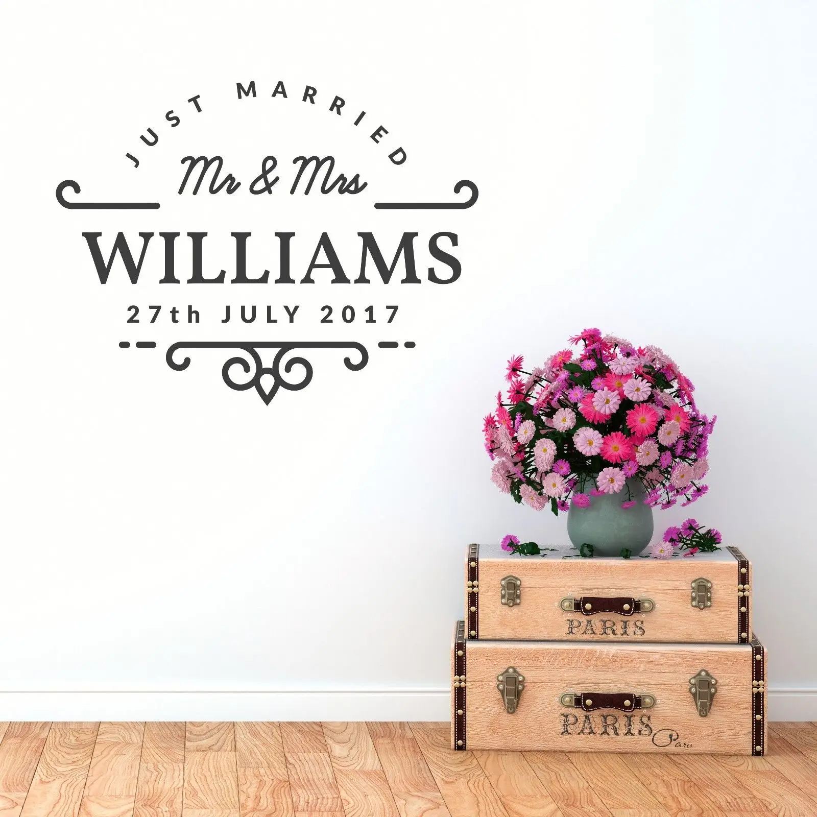 Custom Family Name & Date Wall Decal Personalized Home Decor Wall Stickers For Room Kitchen Room Living Room Mural 56X43cm