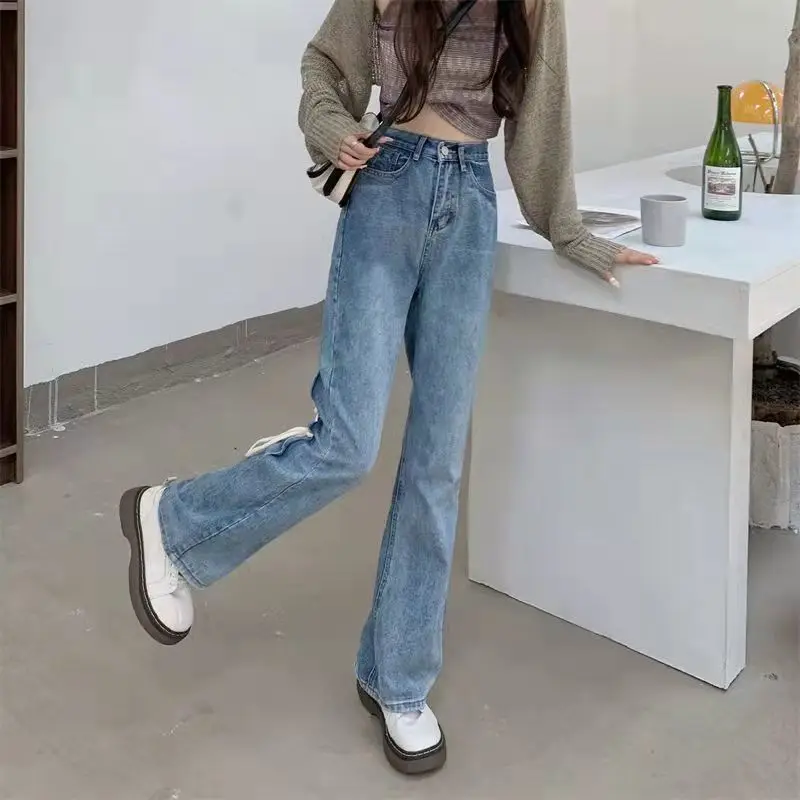 

2026 New Fall High Waist Straight Leg Jeans Women Fashion Tied Belt Loose Fit Wide Leg Trousers for Casual Outfits