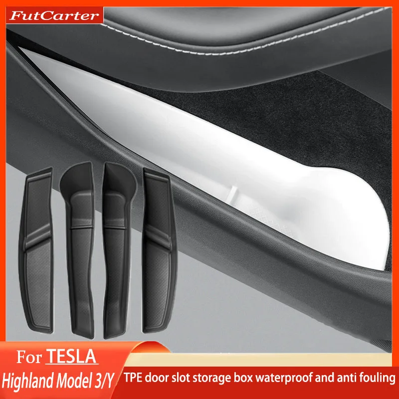 Car Door Storage Box For Tesla Model Y Model 3 Highland 2023 2024 TPE Gate Slot Anti Dirty Storage Organizer Tidying Car Accesso