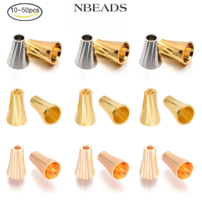 10PC 7 Style Brass Bead Cones Mixed Color for DIY Crafting Necklace Bracelets Jewelry Making