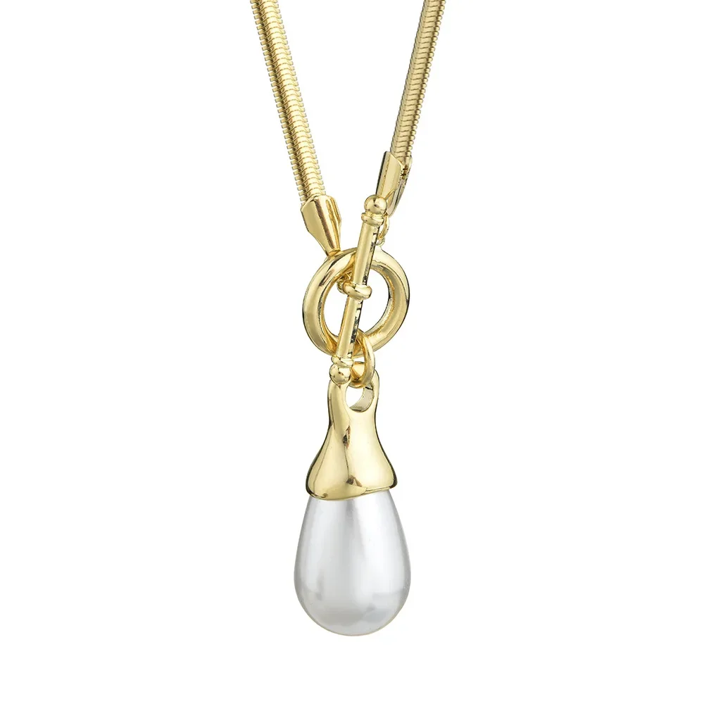 2025 Water drop pearl long necklace for women, light luxury, stackable, universal buckle, snake bone chain, collarbone chain