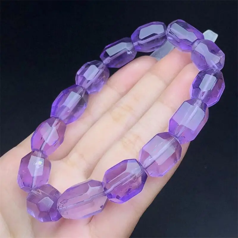 Natural Freeform Amethyst Facet Bucket Bead Bracelet Fashion Reiki Gemstone Round Beads Bracelets Jewelry Couple Gift 1PCS