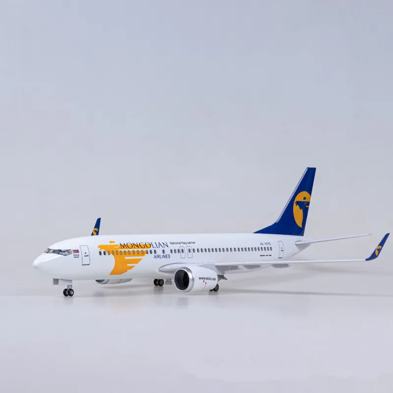 1:85 Scale 47CM Diecast Model Mongolian Airlines Boeing 737 Resin Airplane Airbus With Light And Wheels Toys Plane Collection