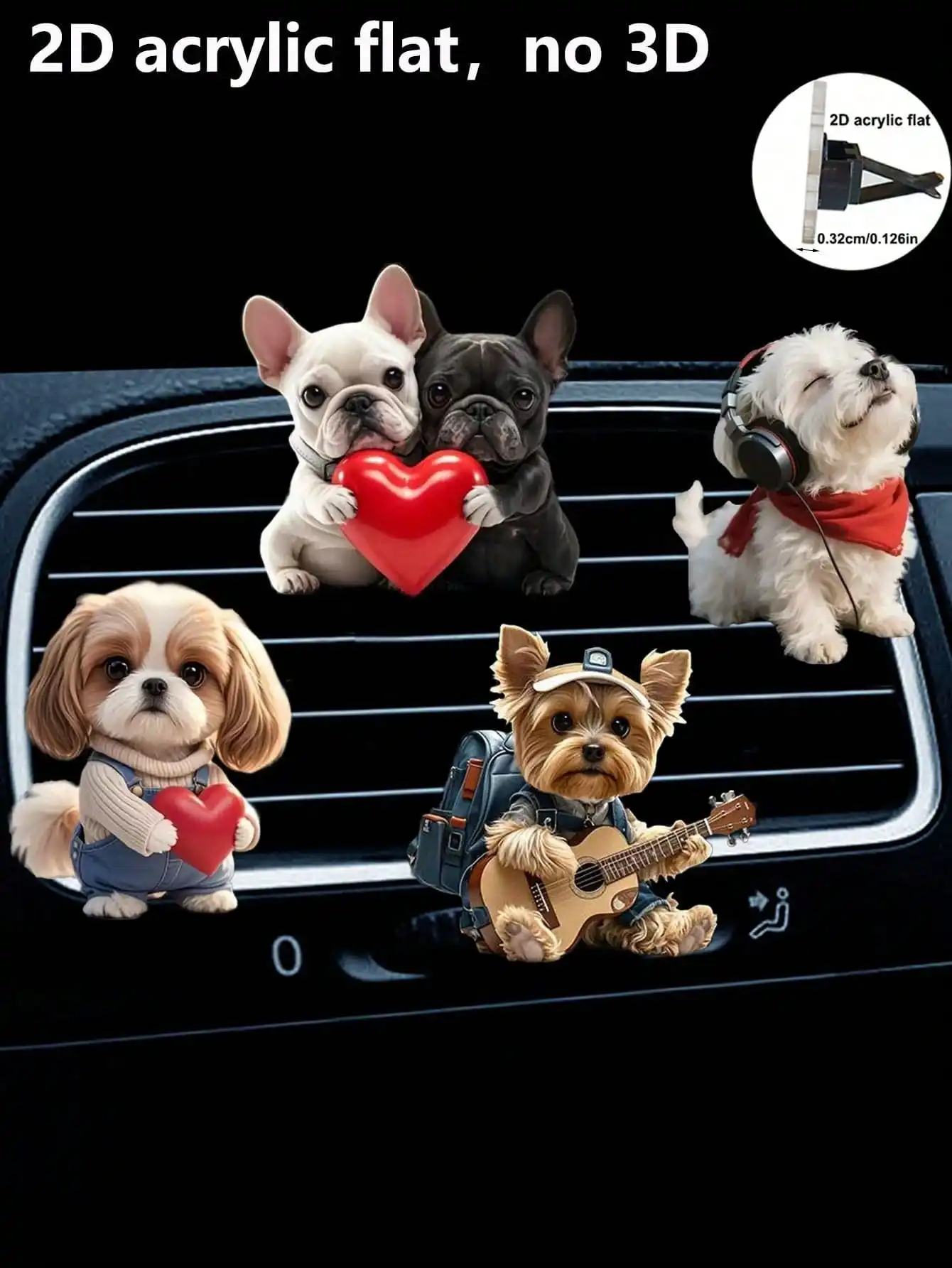 1/2 Pcs Creative Cute Puppy Car Air Vent Air Freshener Decoration Clip Car Air Freshener Air Conditioner 2D Acrylic Flat Puppy D