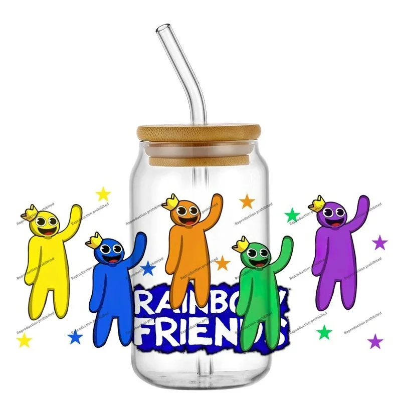 Popular Rainbow Friends UV DTF Cup Wraps, Waterproof Transfer Stickers Decals for 16oz Libbey Glass Can