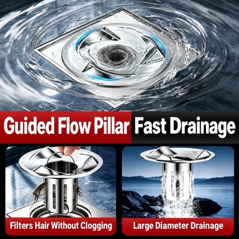 304 Stainless Steel Vortex Floor Drain Fast Drainage Removable Kitchen Sink Filter Electroplated Finish Shower Drain Strainer