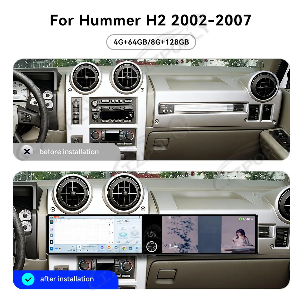 For Hummer H2 2002–2007, Dual 12.3