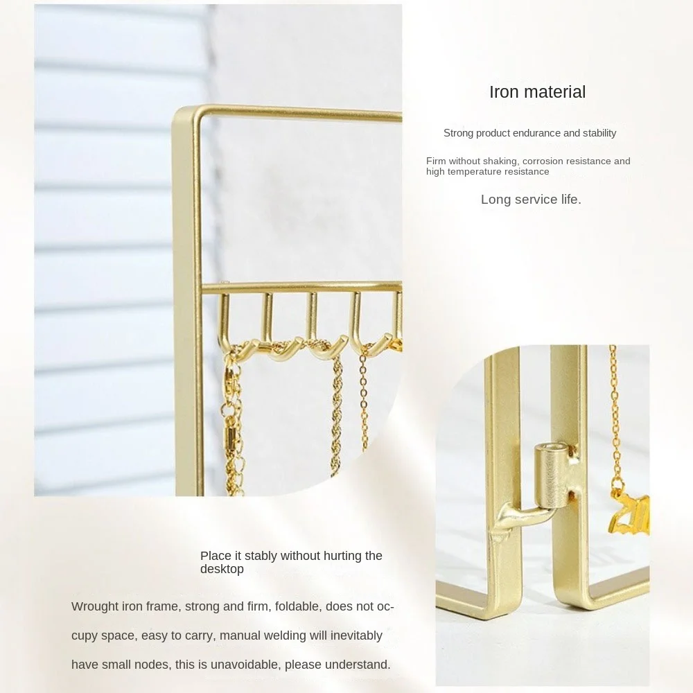 

Foldable Jewelry Rack Nordic Style Multi-hooks Necklace Display Stand Gold Space Saving Earrings Storage Shelf for Pendant