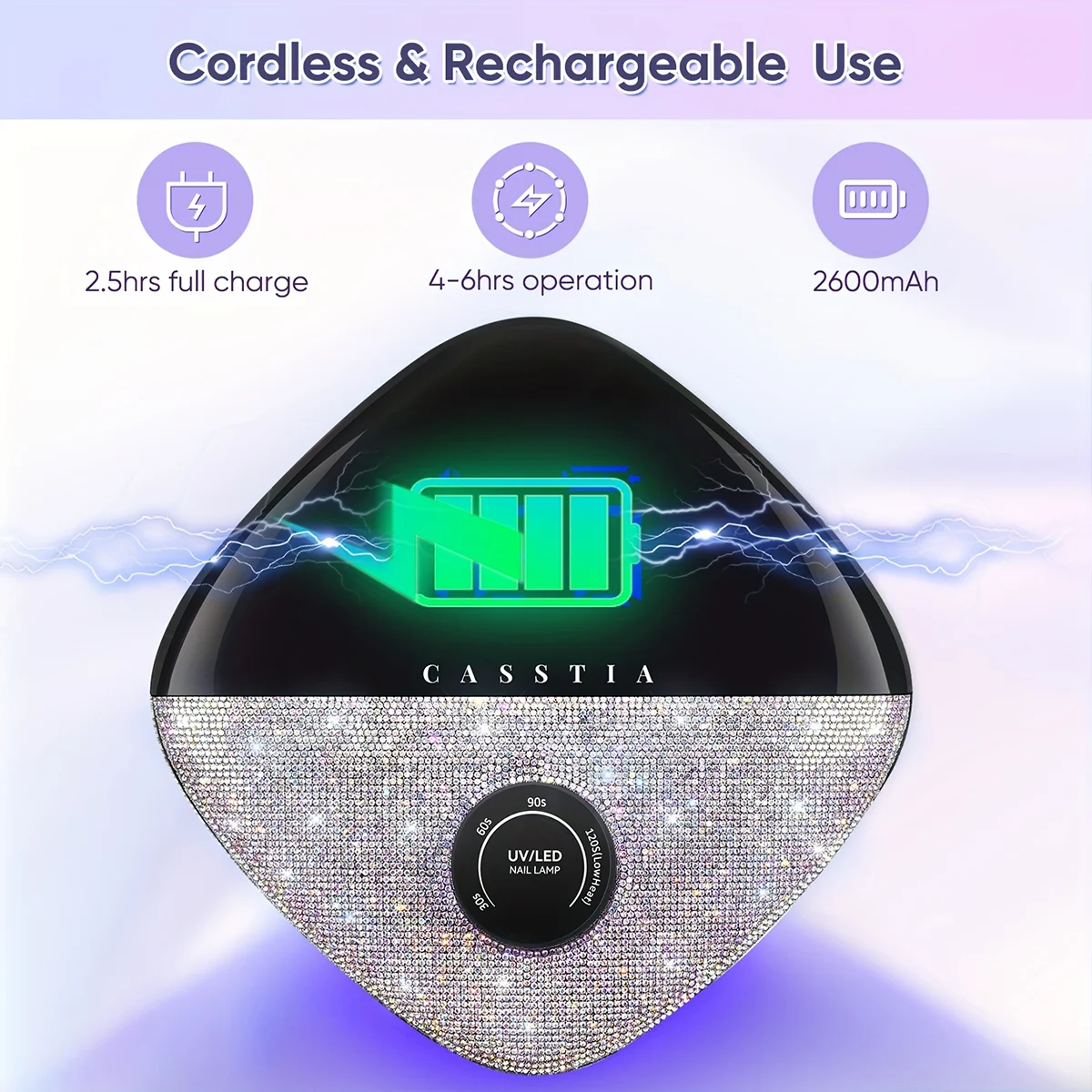 Casstia-luz UV recargable para uñas, lámpara LED inalámbrica brillante de 54W, secador de uñas de Gel de bajo calor, mod de diamante