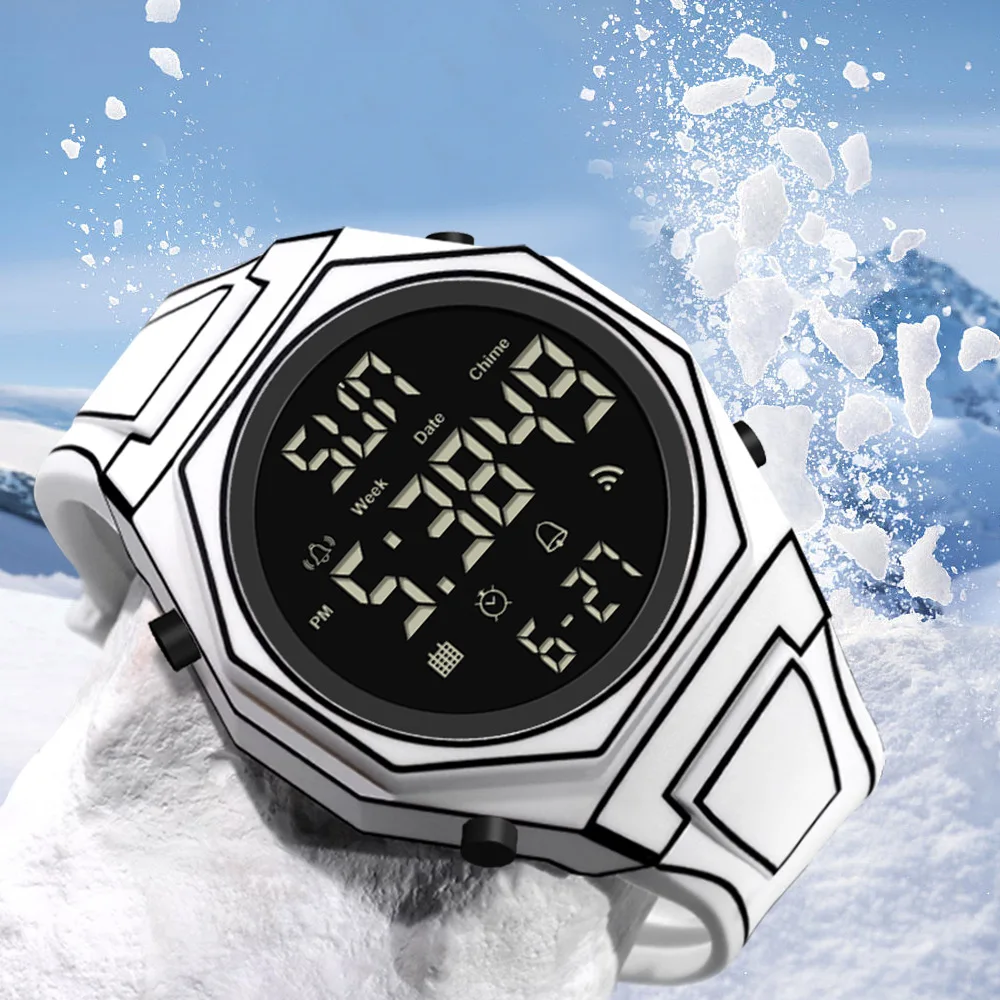

New Product Creative Sketch Black Silicone Strap LED Display Electronic Watch for Men's Sports Waterproof Watch Gift Reloj