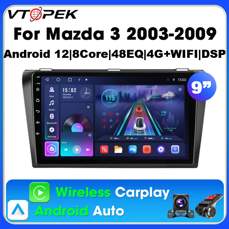 Vtopek 2Din Android12 autoradio per Mazda 3 2003 2004 2005 2006 2007 2008 2009 Carplay Auto Multimedia GPS Navi Stereo Head Unit