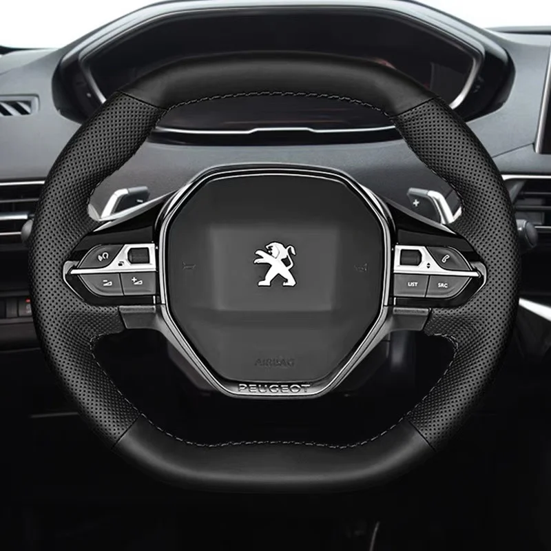 

Hand-Stitched Car Steering Wheel Cover For Peugeot 508 208 3008 4008 5008 2016-2022 E-208 2020 genuine leather Car Accessories