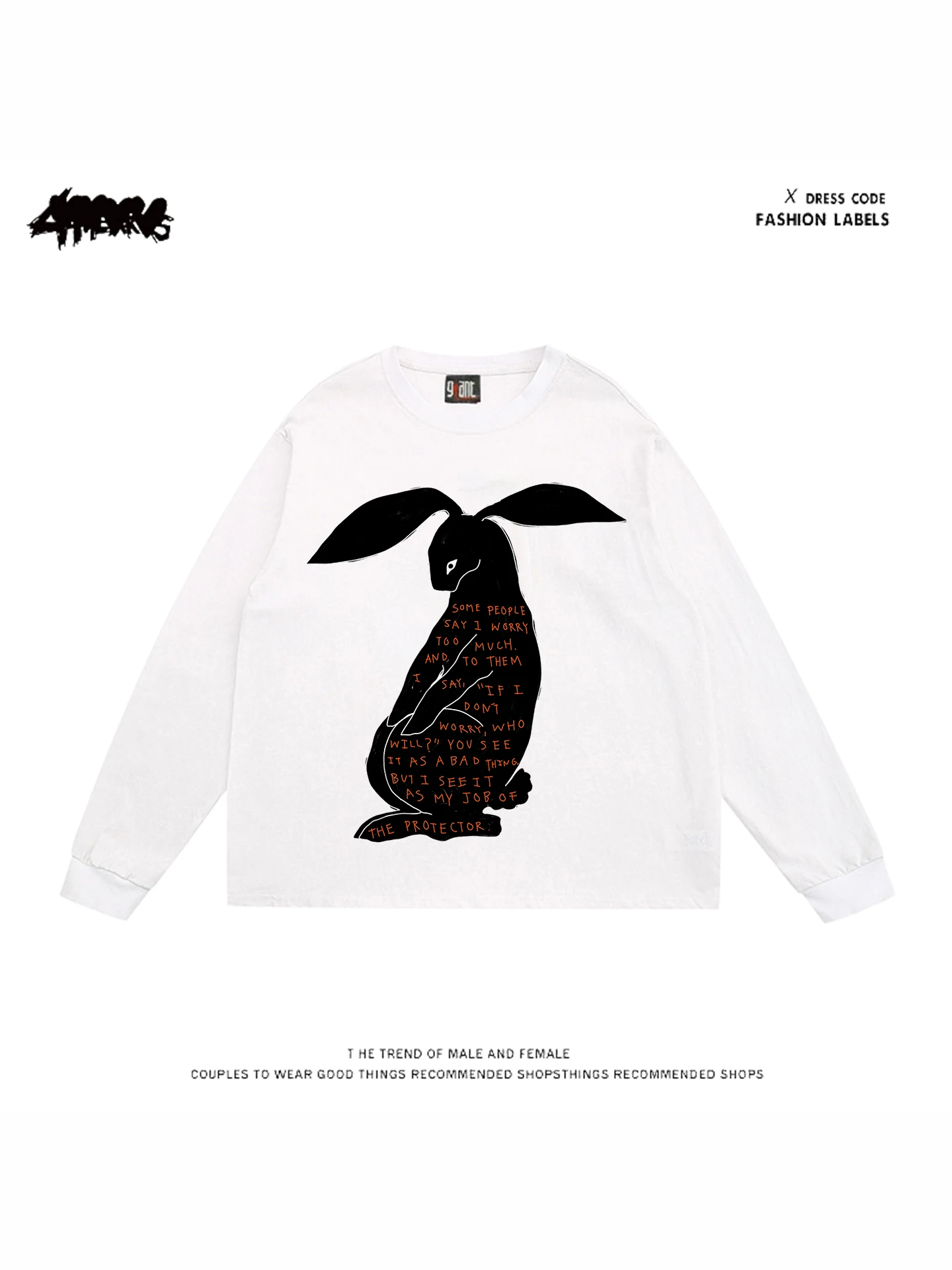 

Футболка 4Hearts fiti Design Bla Rabbit свободного кроя с длинными рукавами, в стиле High Street, парная, летняя, для пар.