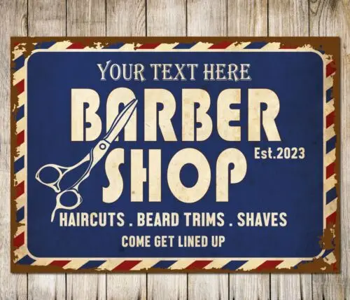 Personalised Barber Shop Sign Haircut Beard Trim Shave Wall Decor Metal Plaque