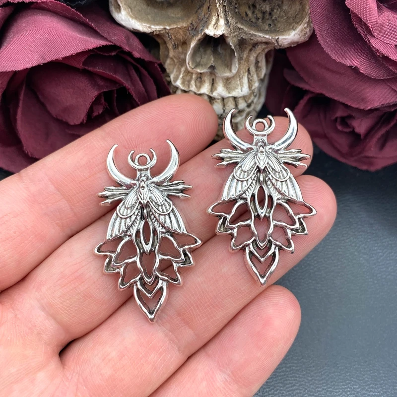 4pcs 42*25mm Goth Luna Moth Charm Crescent Moon Moth Charms Pendant Designer Charms Fit Jewelry Making DIY Jewelry Findings