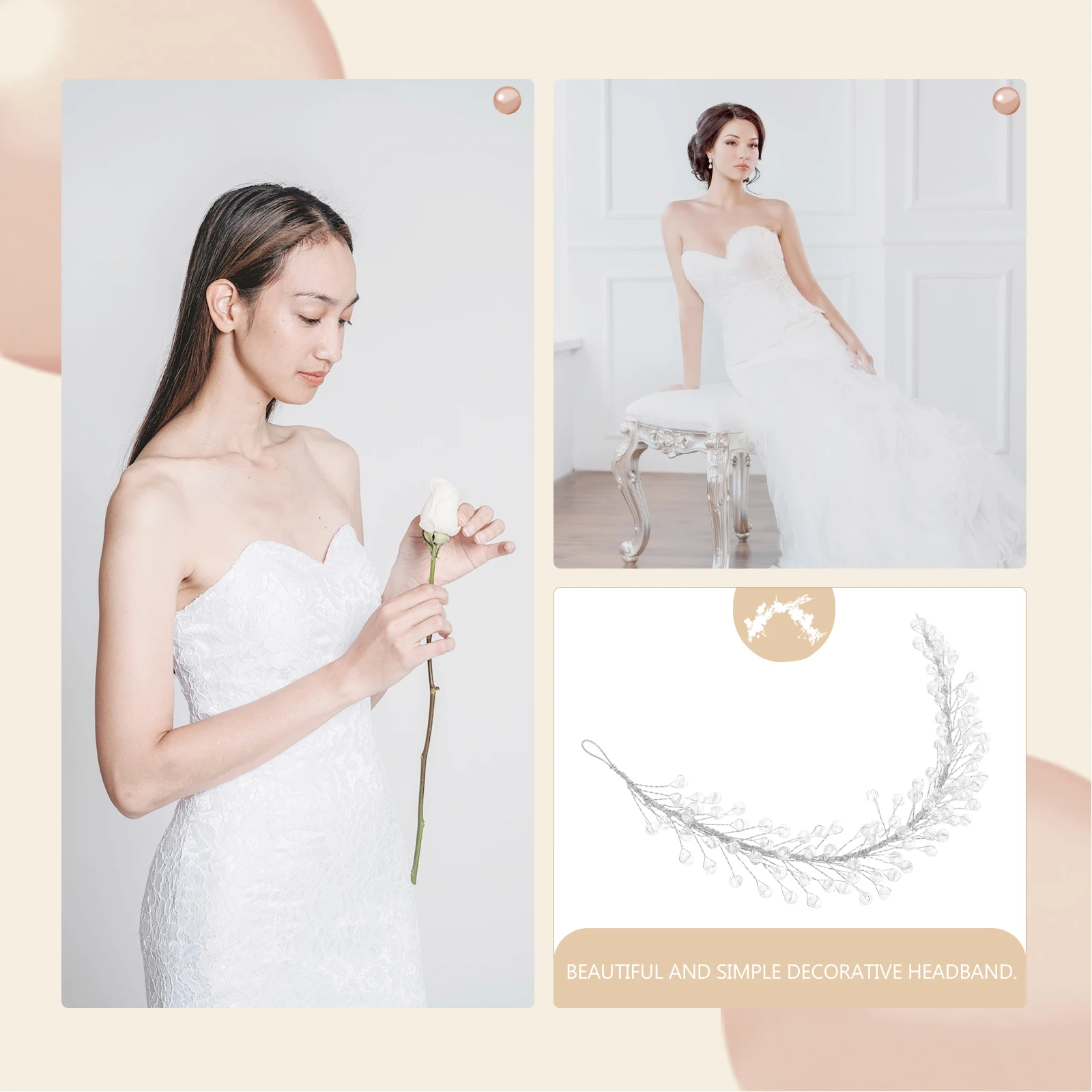 

Pearl Crystal Headb Hair Wedding Headwear Accessories Wedding Bridal Rhinestone Decoration Soft Chain Tiara Silver Women