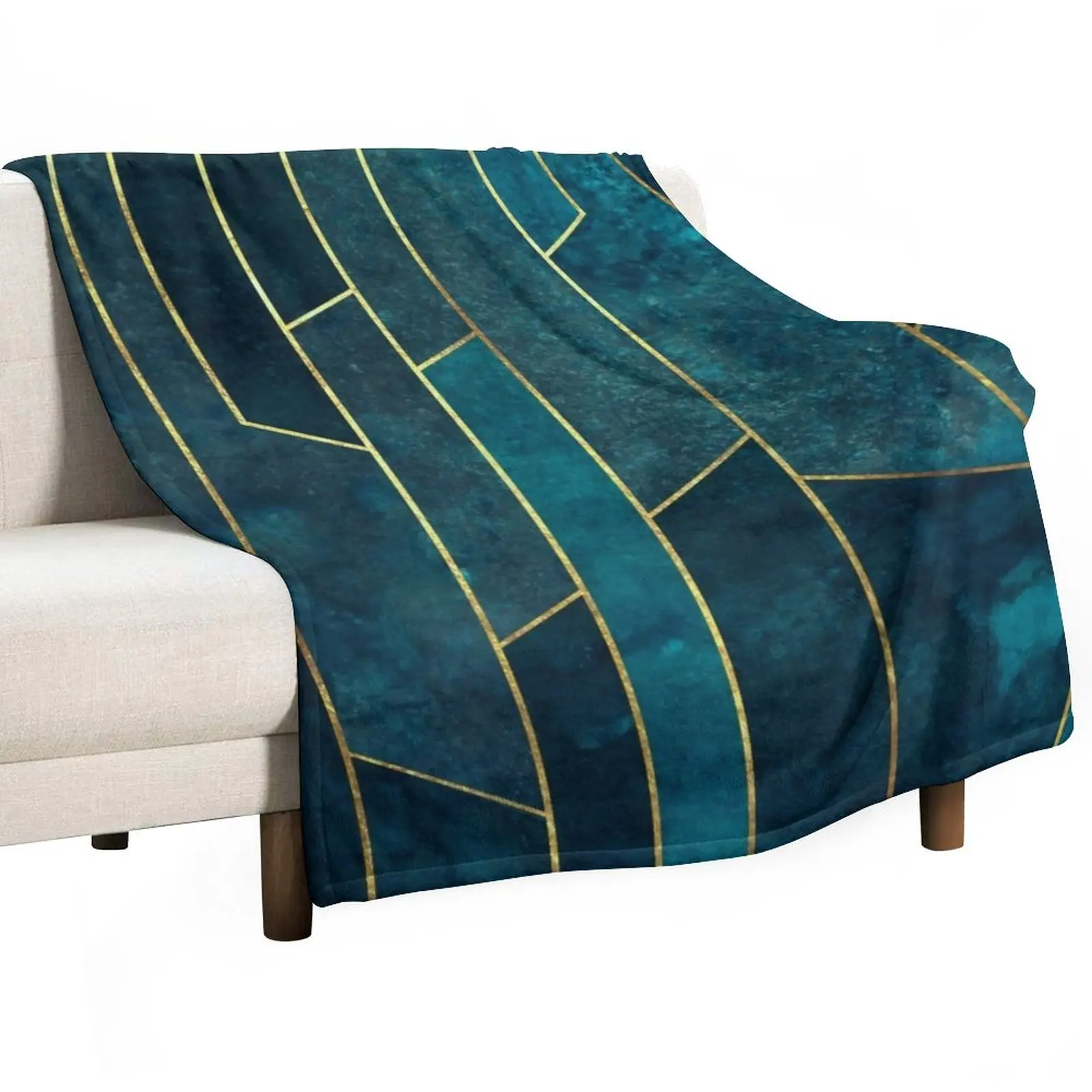 

Teal Gold Geometric Throw Blanket Polar blanket Thermal Blankets For Travel fluffy blanket