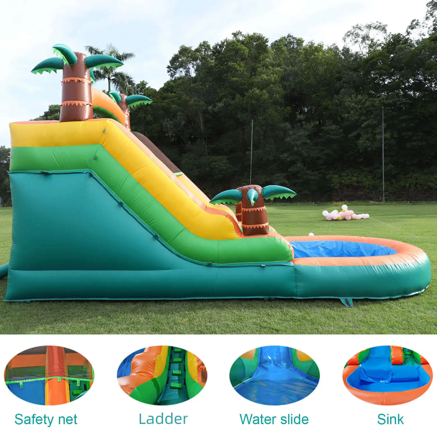 Piscina gonfiabile Gonfiabile estiva all'aperto Rimbalzo d'aria Divertimento in acqua Attrezzatura da gioco Acqua gonfiabile Palla a bolle a doppio scivolo