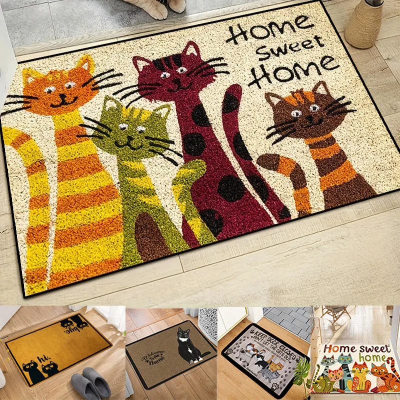 Cartoon Cats Welcome Floor Mat Absorbent Kitchen Carpet Non-slip Doorway Rug For Bedroom Living Room Bathroom Home Decorations