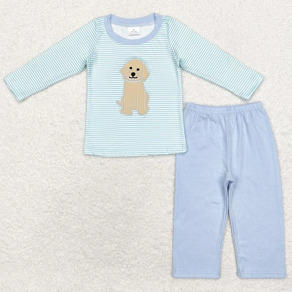 حار بيع الاطفال مصمم ملابس الأولاد الأزرق المشارب الكلب قميص السراويل مجموعات بوتيك طفل الفتيان الملابس الأخوة الفتيات وتتسابق بالجملة #1