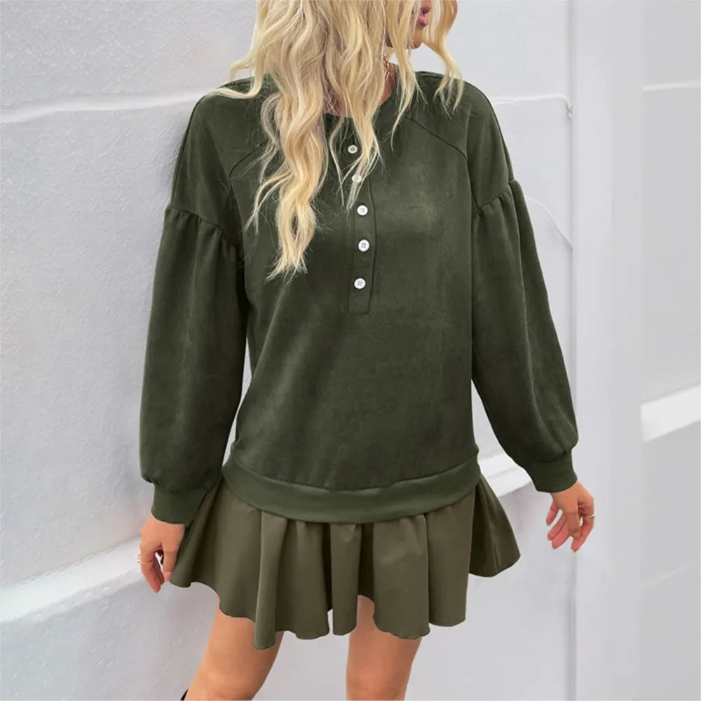 Robes 2025 femme décontracté rétro doux robes à manches longues couleur unie Patchwork sweat robe tempérament déplacements à la mode