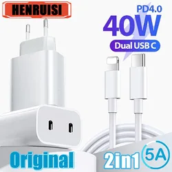 40W Dual PD Charger 2 Ports USB Type C Charger Fast Charging For iPhone 15 14 13 Samsung Xiaomi Oppo Phone Charge Quick Charger