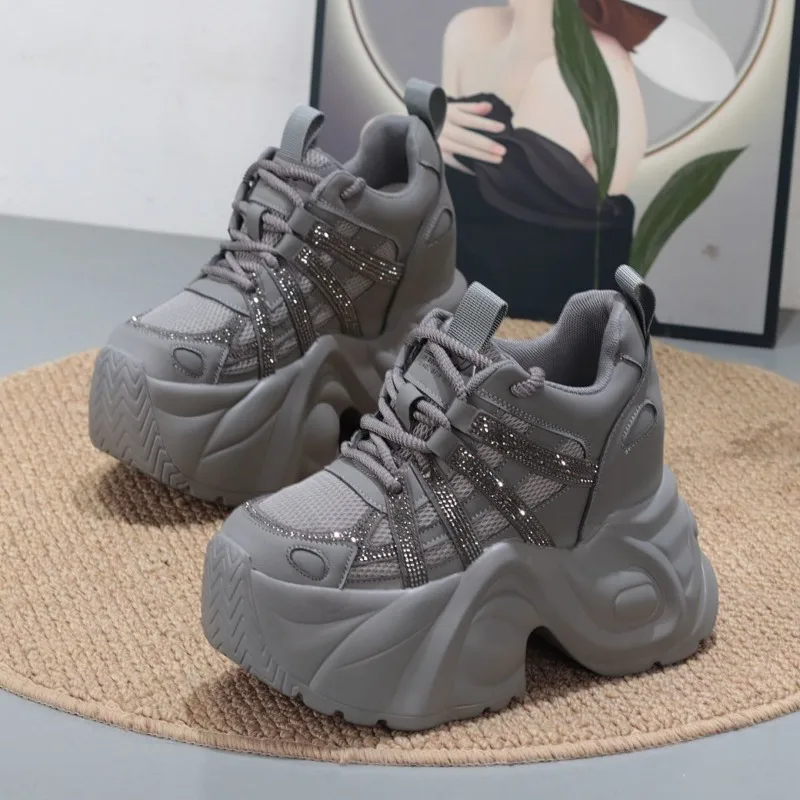 2026 New 10CM Platform Wedge Sneakers Chunky Genuine Leather Women Summer Shoes Spring Autumn Walking Sneakers Vulcanize Fashion
