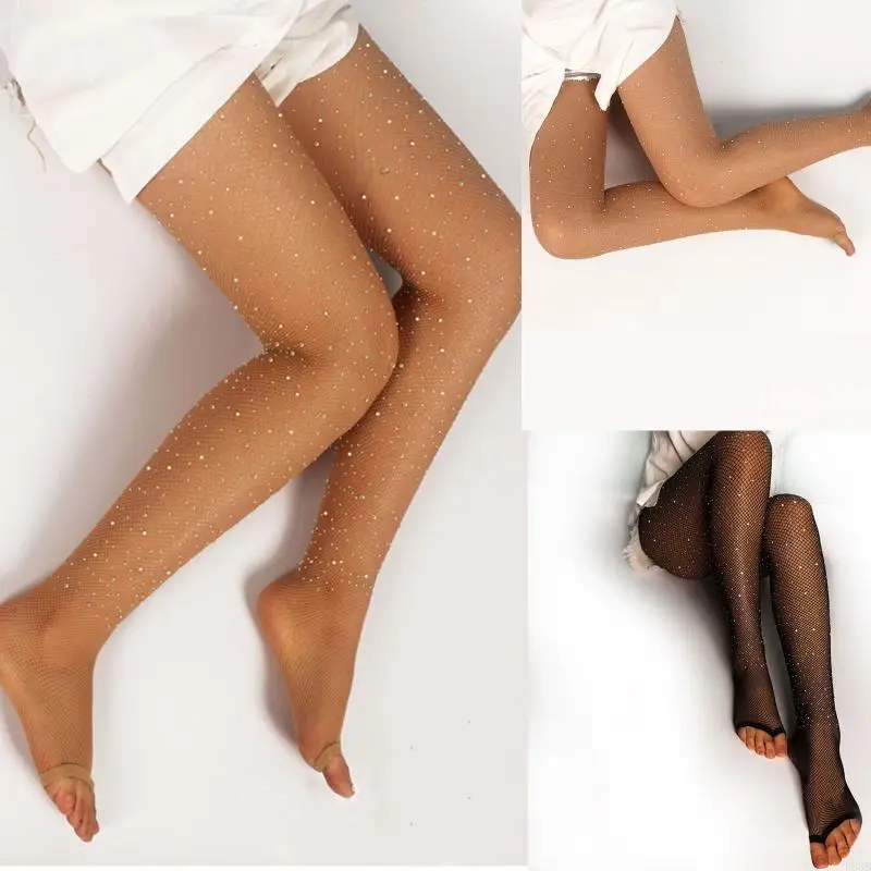 P88b mulheres dedo do pé aberto para fishnet collants dança latina diamante meia-calça