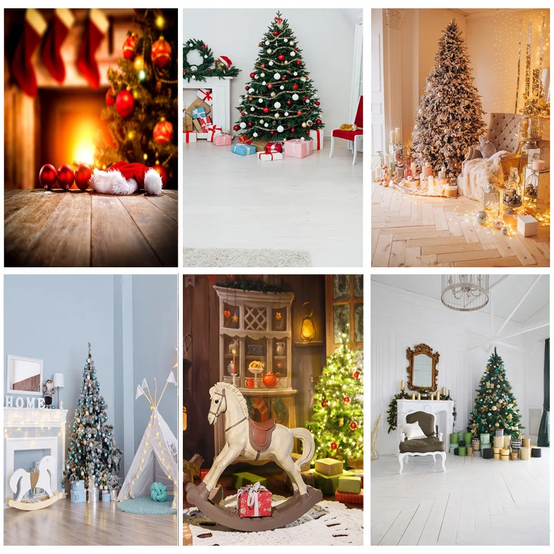 

SHENGYONGBAO Christmas Indoor Theme Photography Background Christmas tree Fireplace Children For Photo Backdrops YXSD-12