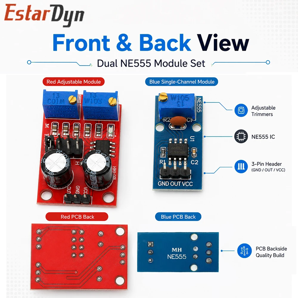 Estardyn  NE555 PWM Pulse Generator Module 10kHz-200kHz Adjustable Frequency Duty Cycle Square Wave Signal Board
