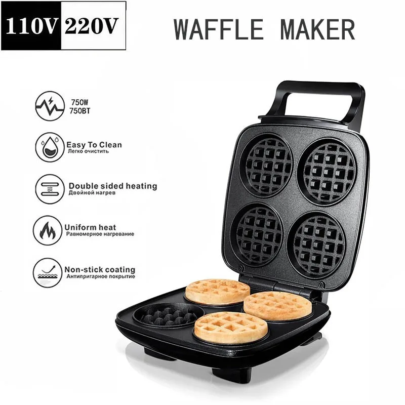 110V 4-Hole Waffle Maker Double Sided Heating Sandwich Bread Machine Waffle Maker for Home Use
