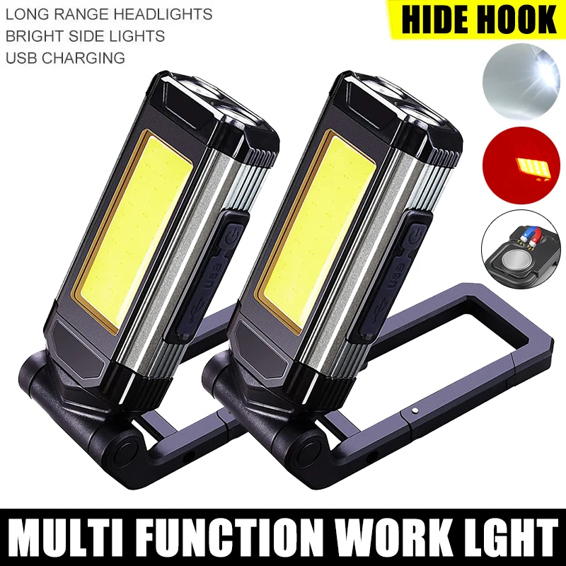 Magnetic COB Work Light USB Rechargeable LED Flashlight Portable Lantern Camping Light Type-C Power Bank Function Lamp