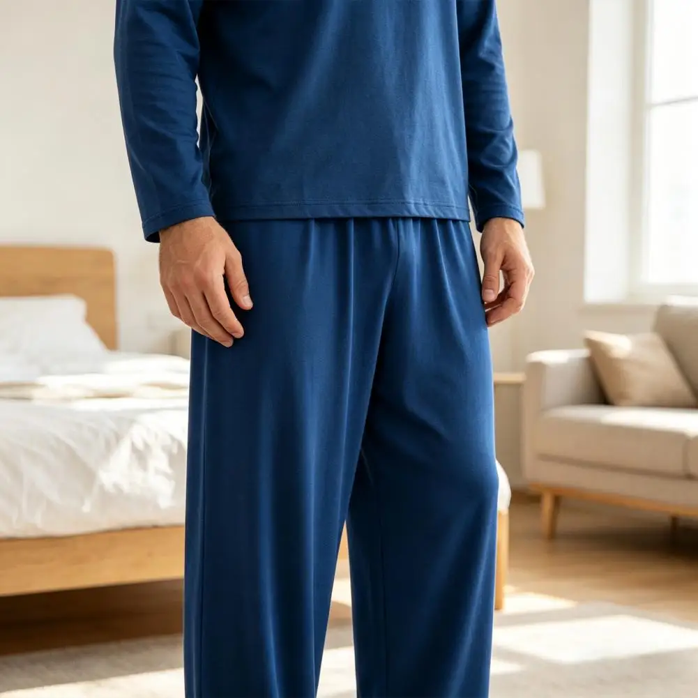 

Мужские пижамные брюки из ледяного шелка: эластичные, с широкими штанинами, средней посадкой, мягкие, дышащие, стрейчевые, для сна и отдыха