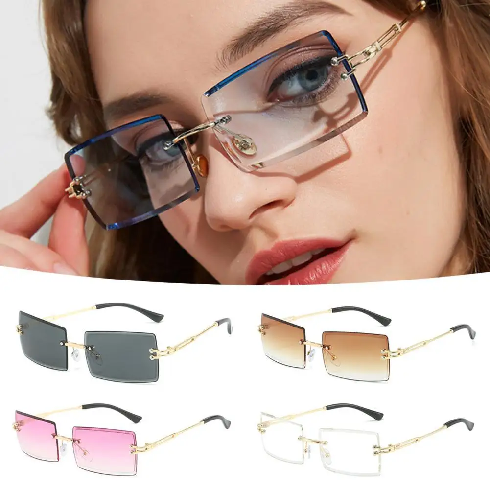 

Vintage Fashion New Sunglasses Rimless Frameless Rectangle Shades Gradient UV400 Summer Traveling Sun Glasses for Women