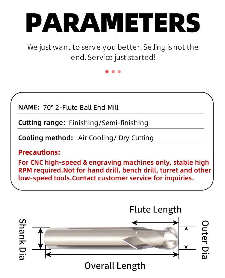 HRC70 Hochhärte-Kugelfräser aus Wolframkarbid, CNC-Fräser für Metallbearbeitung R0.5 6mm 8mm 10mm 12mm – Detail 6